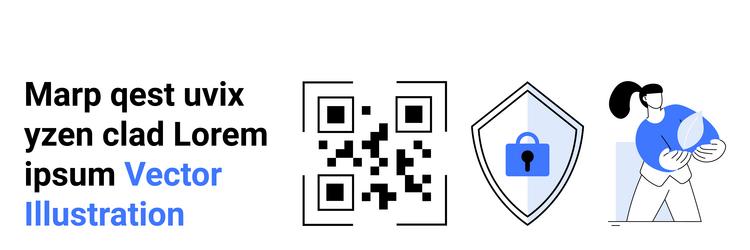 qr code shield with lock icon and person holding vector image