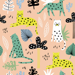 Seamless pattern with leopards palm branch vector