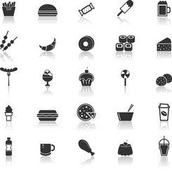fast food icons with reflect on white background vector image