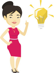 student pointing at idea bulb vector image