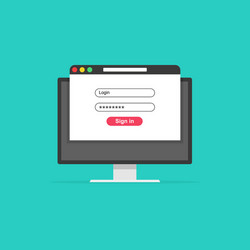 computer or monitor with login and password form vector