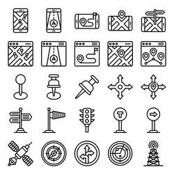 Location map and navigation line icon set 3 vector