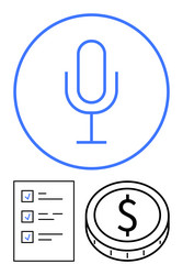 microphone inside circle with checklist and coin vector image