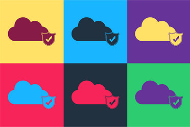 pop art cloud and shield with check mark icon vector image