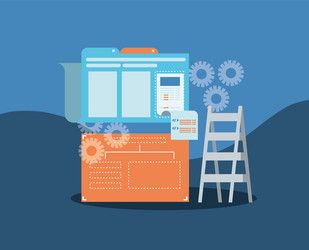 website under construction with desktop computer vector image