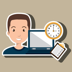 Man with computer isolated icon design vector