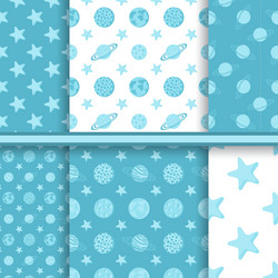 set of space seamless patterns with planets vector image