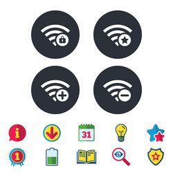 Wifi wireless network icons wi-fi add remove vector