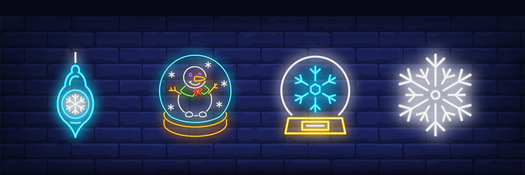 winter symbols neon sign set vector