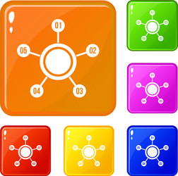 Circle chart with numbers icons set color vector