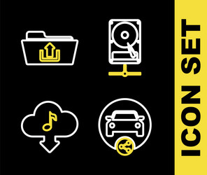 Set line hard disk drive on sharing network car vector