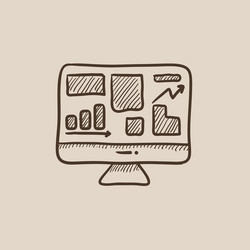 monitor with business graphs sketch icon vector