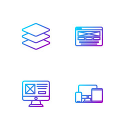 set line monitor mobile tablet ui ux design vector image
