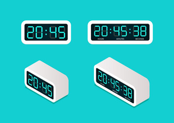 digital alarm clock front and isometric view vector