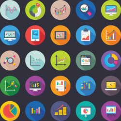 Flat circular icons set of reports and charts vector