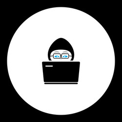 hacker computer man behind laptop working icon vector