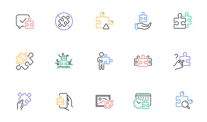 Puzzle line icons business strategy jigsaw vector