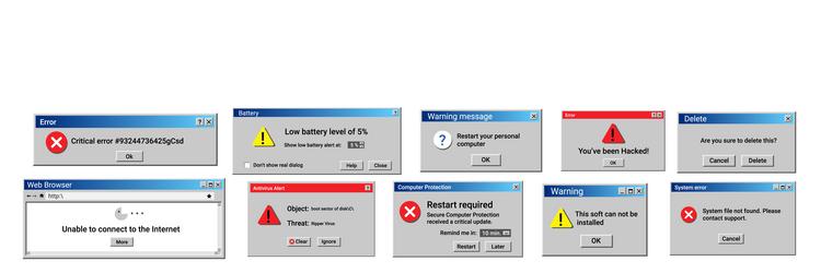 retro error message damaged computer problem vector image