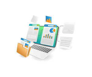 computer with data network analysis vector image