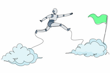 continuous one line drawing robot jump over vector image