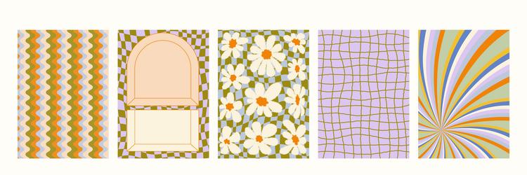 retro pattern set abstract psychedelic groovy vector image
