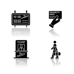 Airport terminal drop shadow black glyph icons vector