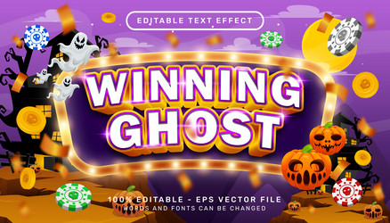 winning ghost 3d text effect with halloween event vector image