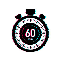 60 minutes stopwatch glitch icon vector