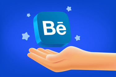 behance application 3d button with the hand vector image