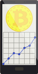 bitcoin coin with growth graph on a phone screen vector image
