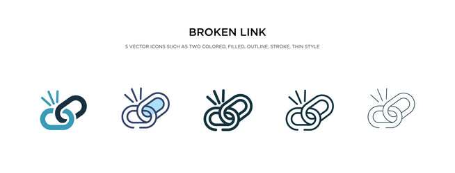 Broken link icon in different style two colored vector