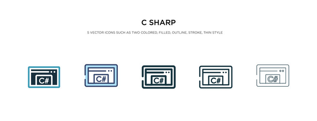 C sharp icon in different style two colored vector