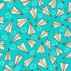 Paper Planes & Clouds Seamless Texture vector image