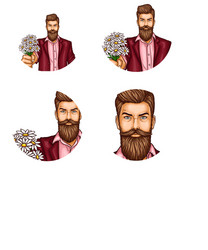 set of pop art round avatar icon for users vector image