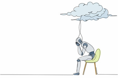 continuous one line drawing sad robot sitting vector image