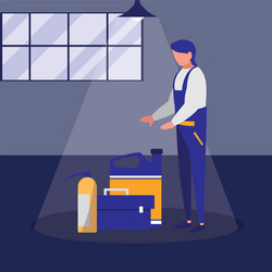 mechanic worker with toolbox and extinguisher vector image