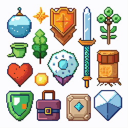 a collection of pixelated objects including vector image