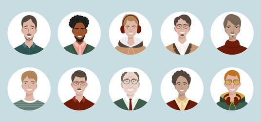 bundle of different men avatars set colourful vector