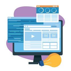 computer with web windows and light bulb vector image