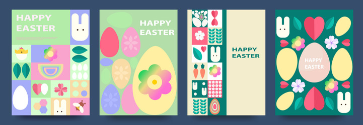 Happy easter set of spring geometric mosaic cards vector