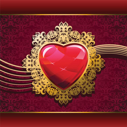 ruby heart in golden frame on floral background vector