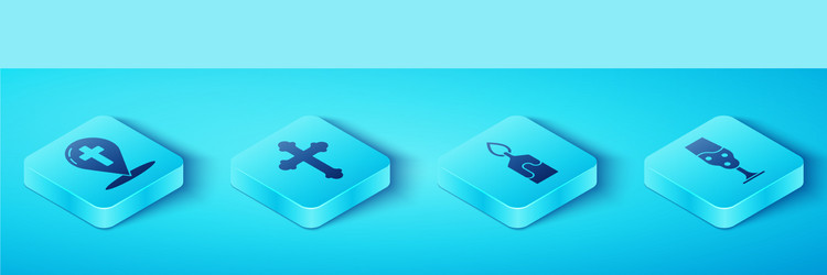 set isometric map pointer with christian cross vector image