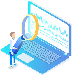 Man analyses digital report with data statistical vector