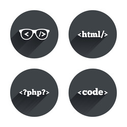 programmer coder glasses html markup language vector image