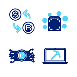 Set line mining with laptop and pickaxe vector