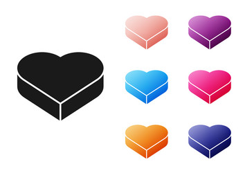 Black candy in heart shaped box and bow icon vector