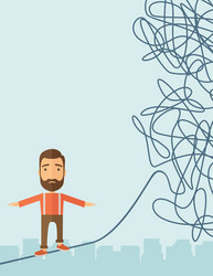 Businessman walking on rope at risk vector