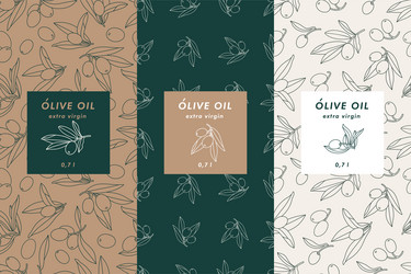 set labels with olive branch - simple linear vector image