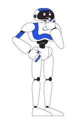 humanoid robot in thinking pose linear flat color vector image