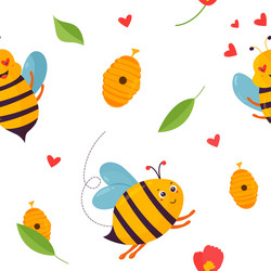 bright pattern with bees beehive and elements vector image